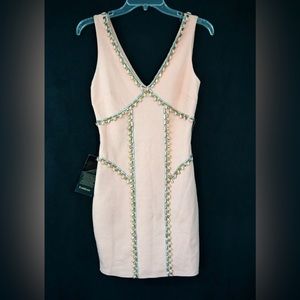 NEW BEBE Sleeveless Jeweled Peach color  Dress  Bodycon, Fully lined, Sz…